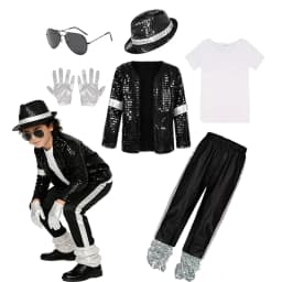 Boys Superstar Michael Jackson Costume Singer Outfit Halloween Stage Performance Carnival Dance Cosplay Party Costume