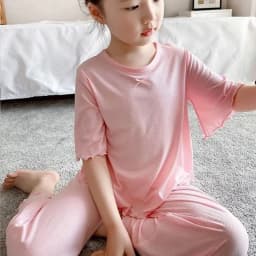 Girls Sets Summer Thin Children Short Sleeve Set Ice Silk 2pcs Homewear Clothes 2-10 Years Girl Pure Color Kids Pajamas