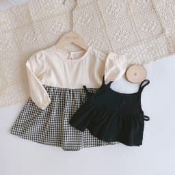 Korean Version Spring and Autumn 1-5 Years Old Sisters Suit Long Sleeve Plaid Dress+suspender Vest Two-piece Baby Jumpsuit