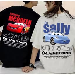 T-shirts D'été Pour Couple, Hauts À Manches Courtes En Pur Coton Avec Imprimé Lightning McQueen & Sally Pour Hommes Et Femmes