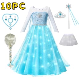 LED Girls Snow Kids Queen Costumes Girls Carnival Party Prom Gown Elsa Robe-Playing Children Princess Dress Birthday Dress
