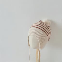 Fashion Striped Children Ear Protection Hat Solid Color Woolen Knit Hat 2-6Year Kids Winter Warm Pullover Cap Plush Ball Beanies