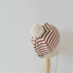 Fashion Striped Children Ear Protection Hat Solid Color Woolen Knit Hat 2-6Year Kids Winter Warm Pullover Cap Plush Ball Beanies
