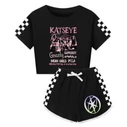 Girls T Shirt Katseye Beautiful Chaos T-shirt And Shorts Clothes Set Outfit Tee Gift for Kids Graphic Short Sleeve Shirt Summer