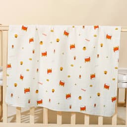 Cotton Muslin Cute Cartoon Printing Baby Swaddle Blanket Soft Breathable Newborn Baby Receiving Blanket For Infant Boys Girls