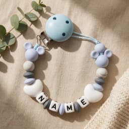 Custom Baby Name Pacifier Holder Blue Heart Silicone Beads Handmade Dummy Clip for Boys Shower Gift Nipple Strap Teething Chain