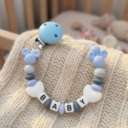 Custom Baby Name Pacifier Holder Blue Heart Silicone Beads Handmade Dummy Clip for Boys Shower Gift Nipple Strap Teething Chain