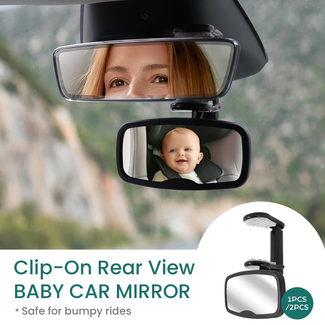 1PC & 2PC Shatterproof & Shakeproof Forward Facing Baby Car Mirror - Clip On Car Mirror for Baby, Newborn Essentials