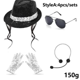 70 80s Superstars Michael Jackson Cosplay Prop MJ Hat with Wig Glove Glasses Set Fans Performance Costume Birthday Dance Gifts