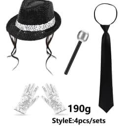70 80s Superstars Michael Jackson Cosplay Prop MJ Hat with Wig Glove Glasses Set Fans Performance Costume Birthday Dance Gifts