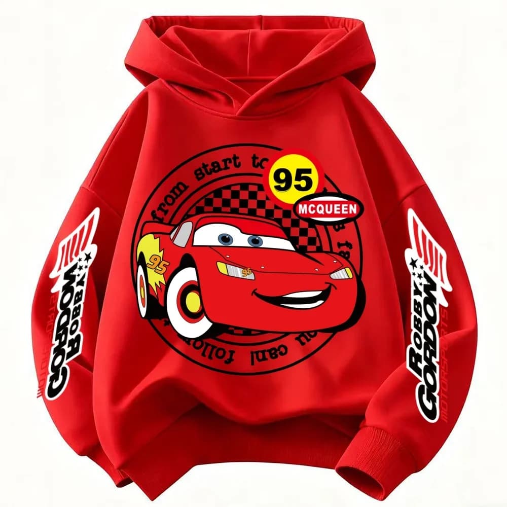 Disney Pixar Car Lightning McQueen Print Children Hooded Sweatshirt Boy Girl Autumn Winter Daily Outdoor Casual Warm Sportswear
