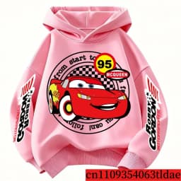 Disney Pixar Car Lightning McQueen Print Children Hooded Sweatshirt Boy Girl Autumn Winter Daily Outdoor Casual Warm Sportswear