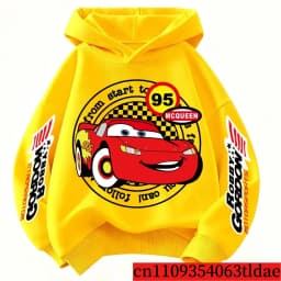 Disney Pixar Car Lightning McQueen Print Children Hooded Sweatshirt Boy Girl Autumn Winter Daily Outdoor Casual Warm Sportswear