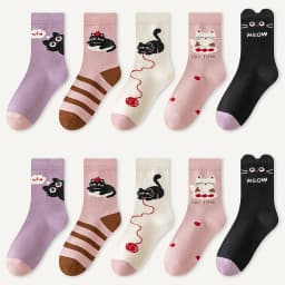 5 Pairs of Kidsren's Socks Cartoon Cute Kitten Stripesd Pattern All Year Round Baby Boy and Girl Color Matching Cat Mid-Calf Socks Suitable for Daily Life