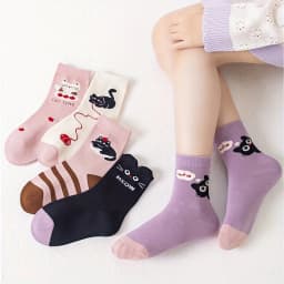 5 Pairs of Kidsren's Socks Cartoon Cute Kitten Stripesd Pattern All Year Round Baby Boy and Girl Color Matching Cat Mid-Calf Socks Suitable for Daily Life