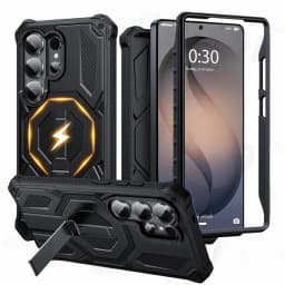 Armor Case For Samsung Galaxy S26 S25 S24 Ultra Plus 25 FE S24FE Coque For Magsafe Wireless Charging Magnetic Metal Stand Cover