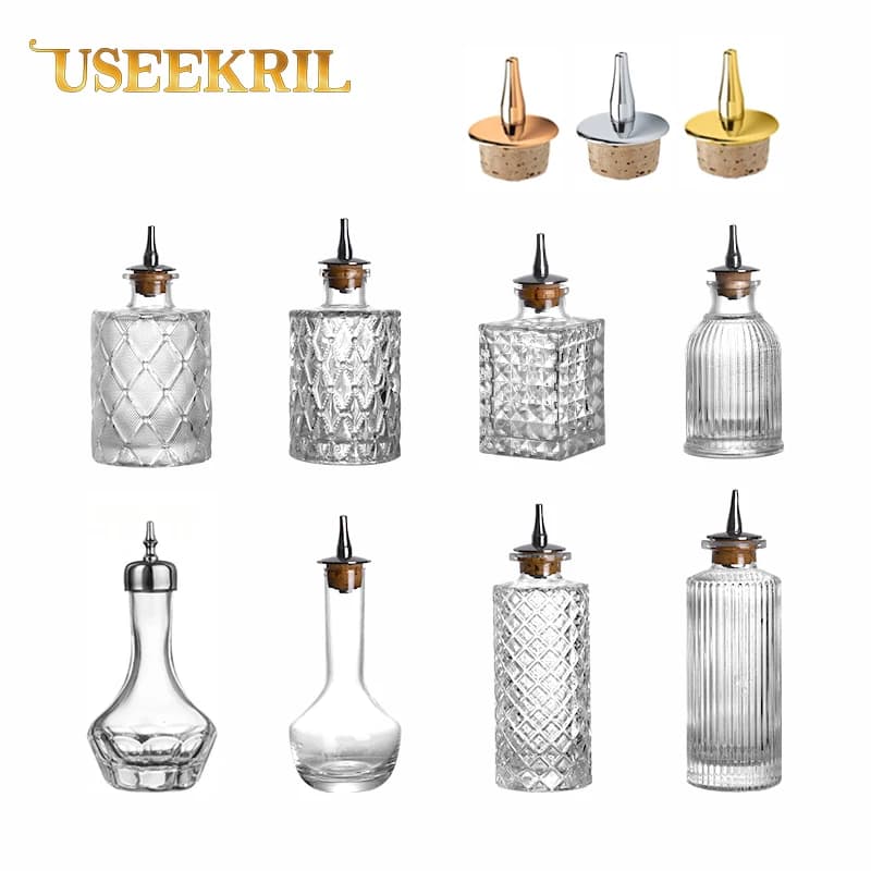Vintage Glass With Stainless Steel Caps Cocktail Bitters Bottles With Cap Kitchen Seasoning Tools Bar Bartender Accessories