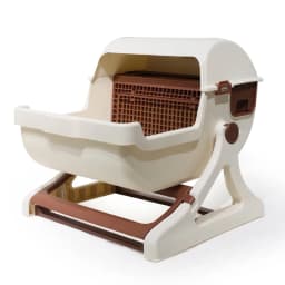 Semi‑Automatic Tilt Sifting Cat Litter Box No Scoop Needed Open‑Top Cat Toilet with Waste Drawer PP Resin for Cats up to 16.5lbs