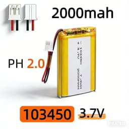 103450 3.7V 2000mAh Polymer Lithium Rechargeable Battery JST PH 2.0mm 2Pin Plug for Camera GPS Navigator MP5 Bluetooth Headset