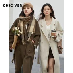 CHIC VEN Women Long Double-sided Woolen Coats Retro Loose Female Overcoat Double Breasted Ladies Windbreak Autumn Winter 2026