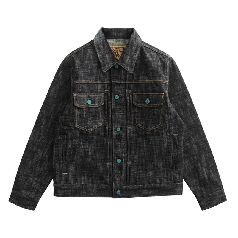 Sauce Zhan Men's Denim Jacket 20oz Heavyweight Selvedge Denim Slub Yarn Double-Dyed Year of The Snake Edition Loose Fit
