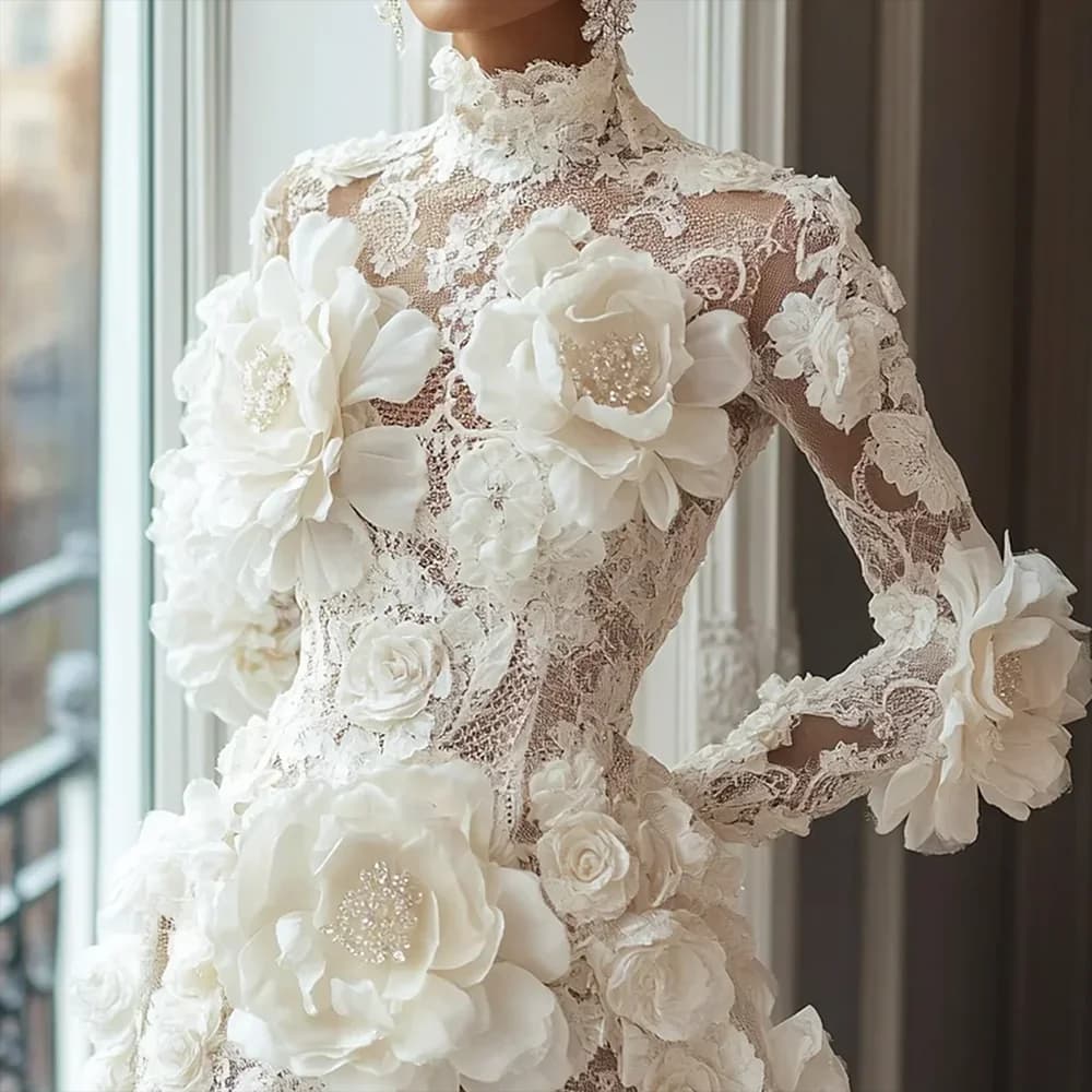 Luxury Cocktail Dresses High Collar Flowers Long Sleeves Mini Dress Exquisite High Quality Prom Party Gowns for Women Customized