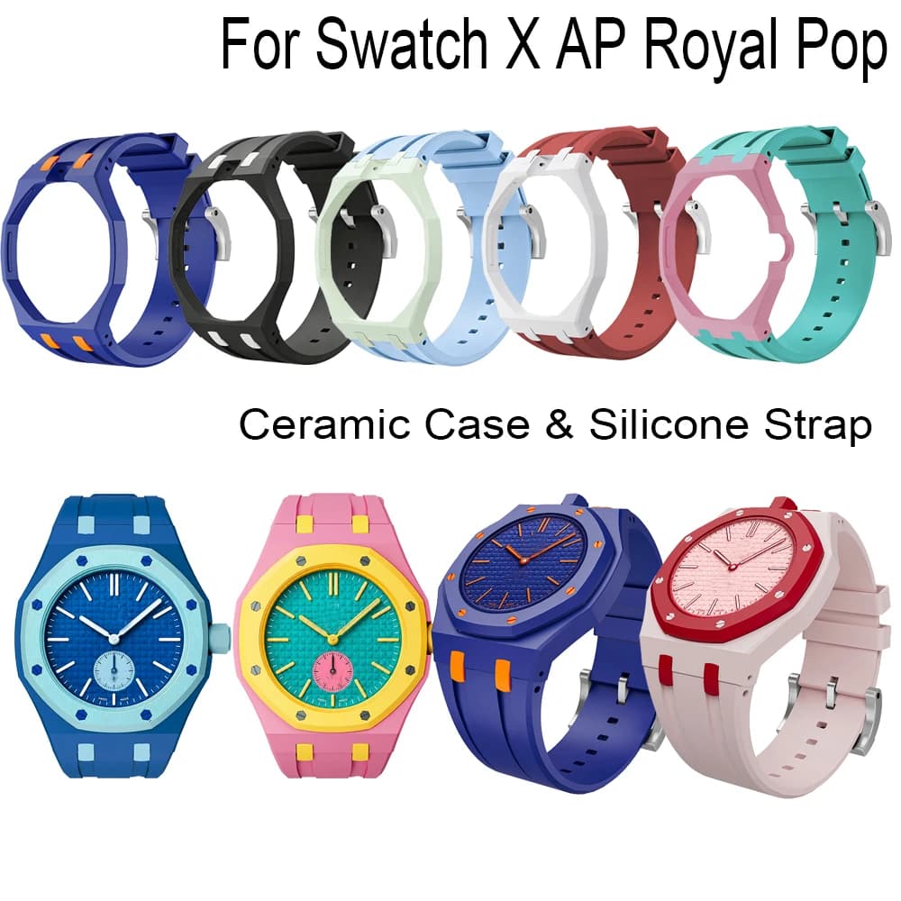 2in1 Bioceramic Case&Silicone Strap For Swatch x AP Royal pop Pocket watch bands Modification kit integrated Silicone Wirstband