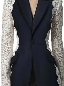 DEAT Fashion Women's Blazer New Fashion Notched Lace Patchwork Long Sleeve Contrast Suit Jackets Female Spring 2025 17A1298