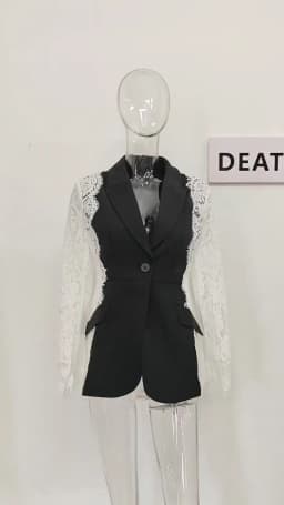 DEAT Fashion Women's Blazer New Fashion Notched Lace Patchwork Long Sleeve Contrast Suit Jackets Female Spring 2025 17A1298