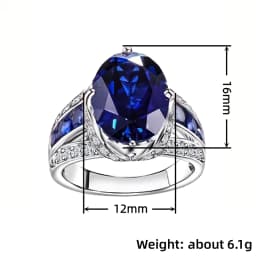 Huitan Gorgeous Oval Blue Cubic Zirconia Rings for Women Silver Color Wedding Anniversary Party Elegant Lady Accessories Jewelry