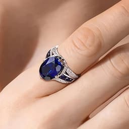 Huitan Gorgeous Oval Blue Cubic Zirconia Rings for Women Silver Color Wedding Anniversary Party Elegant Lady Accessories Jewelry