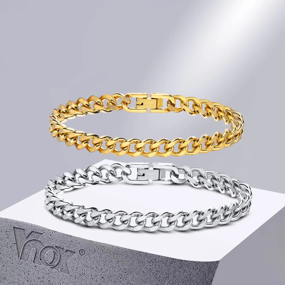 Vnox 7/9mm Cuban Chain Bracelets for Men Women, Waterproof Stainless Steel Link Chain Wristband,19/21cm Length Classic Jewelry