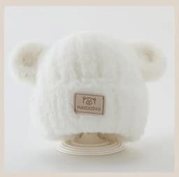 1-4 Y Baby Boys & Girls Winter Hat - Soft Beige Knit Beanie with Bear Ear Flaps, Warm Stretchy Winter Cap for Toddlers & Infants