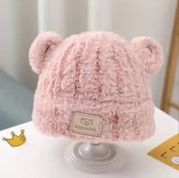 1-4 Y Baby Boys & Girls Winter Hat - Soft Beige Knit Beanie with Bear Ear Flaps, Warm Stretchy Winter Cap for Toddlers & Infants
