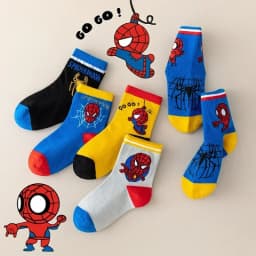 5 Pairs Children's Socks Kawaii Soft Anime Spider Socks Kids Boys Socks MiddleTube Cartoon Baby Socks 1-12 Years For Gift