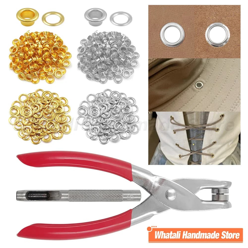 4mm/6mm/12mm Eyelet Grommet Install Plier With 100 Sets Eyelet Metal Hole Ring For DIY Leatherthercraft Bags Belts Shoes Clothes