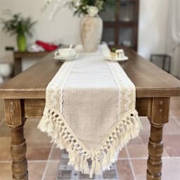 Versatile Table Runner Crochet Macrame Lace Tassels Beige Farmhouse Table Cloth for Dining Room Wedding Handmade Table Decor
