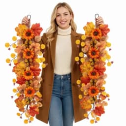 Thanksgiving Autumn Decorative Vine Garlands Orange Sunflowers Maple Leaves Theme Hanging Vines for Home Garden Decoration