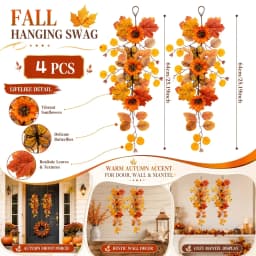 Thanksgiving Autumn Decorative Vine Garlands Orange Sunflowers Maple Leaves Theme Hanging Vines for Home Garden Decoration