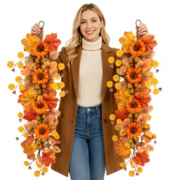 Thanksgiving Autumn Decorative Vine Garlands Orange Sunflowers Maple Leaves Theme Hanging Vines for Home Garden Decoration