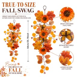 Thanksgiving Autumn Decorative Vine Garlands Orange Sunflowers Maple Leaves Theme Hanging Vines for Home Garden Decoration