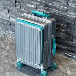 1-Piece Set of Front-Opening Travel Suitcase with Jelly Wheels, Trolley Case with 5cm Expandable Layer, Leather Handle, Luggage Bag with Phone Holder, Foldable Cup Holder, Side Hook Function, Customs Lock, Suitable for Outdoor Beach Vacations and Long-Distance Travel