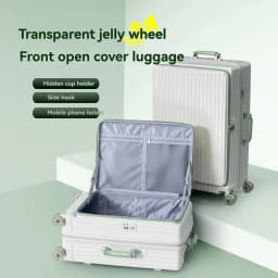 1-Piece Set of Front-Opening Travel Suitcase with Jelly Wheels, Trolley Case with 5cm Expandable Layer, Leather Handle, Luggage Bag with Phone Holder, Foldable Cup Holder, Side Hook Function, Customs Lock, Suitable for Outdoor Beach Vacations and Long-Distance Travel