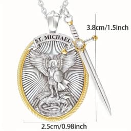 Viking St. Michael Catholic Patron Steel Pendant Necklace Jewelry Divine Sword Senhield Protection Gift for Men and Women
