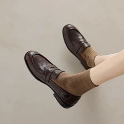Women's Vintage Leather Loafers Shoes Round Toe Slip On Flats Classic Black/Brown Casual Daily Shoes Comfort Soft Sole Loafers
