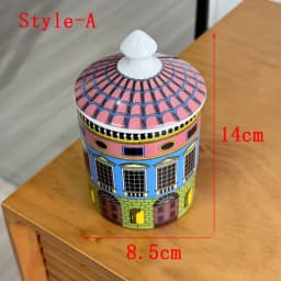 With Lid Colorful Building Funny European Ceramic Candle Holder Storage Jar Bottle Candlestick Home Ornament Art Desk Decoration