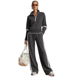 Casual Striped Hoodie Sports Outfits Women New Color Blocking Wide Leg Pants Two Piece Sets Autumn Winter Loose Pants Suit