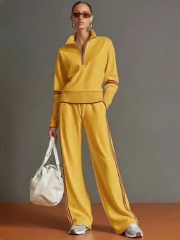 Casual Striped Hoodie Sports Outfits Women New Color Blocking Wide Leg Pants Two Piece Sets Autumn Winter Loose Pants Suit