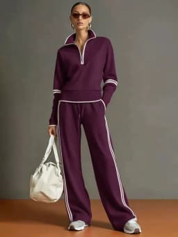 Casual Striped Hoodie Sports Outfits Women New Color Blocking Wide Leg Pants Two Piece Sets Autumn Winter Loose Pants Suit