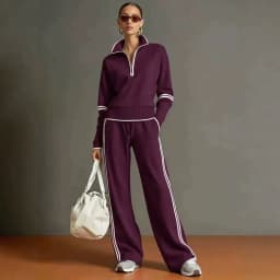 Casual Striped Hoodie Sports Outfits Women New Color Blocking Wide Leg Pants Two Piece Sets Autumn Winter Loose Pants Suit